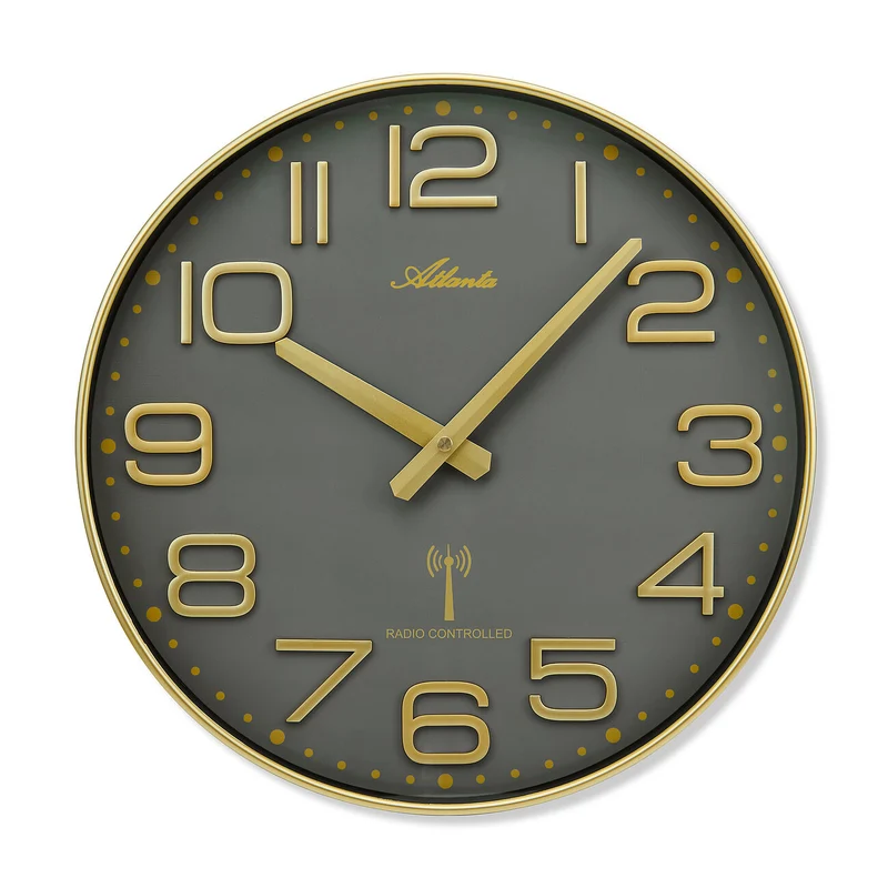 Atlanta 4539/9 Wanduhr Gold/Schwarz • Funk-Uhrwerk • Große Arabische Ziffern