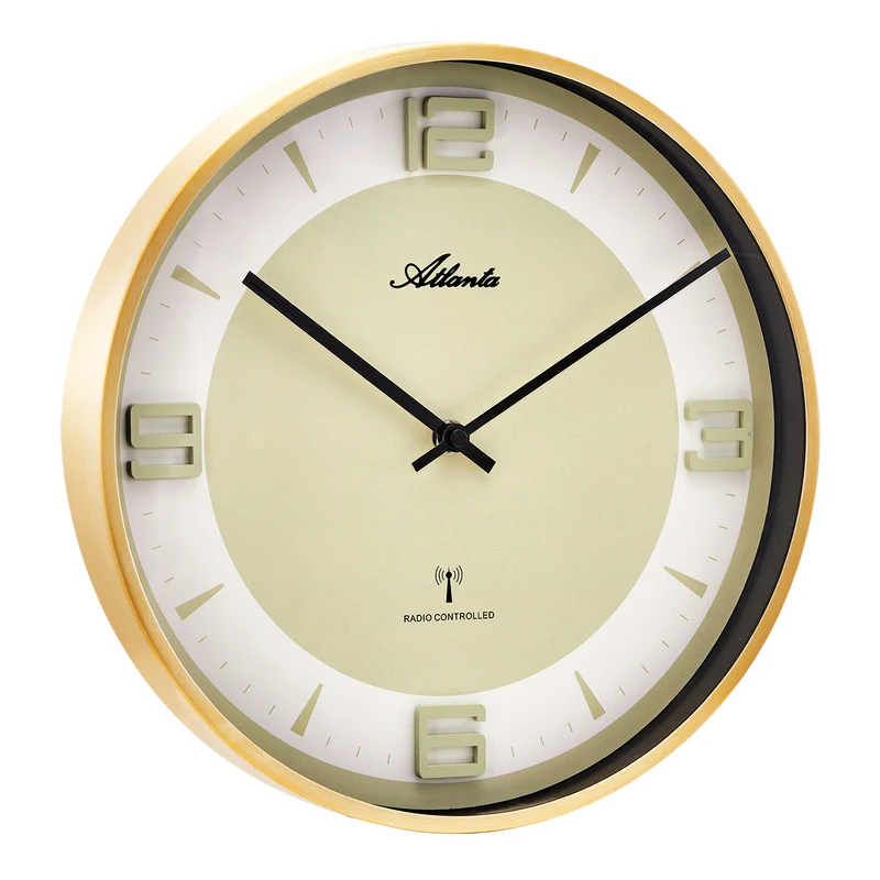 Atlanta 4531/9 Wanduhr Gold • Funk-Uhrwerk • Metallgehäuse mit Mineralglas