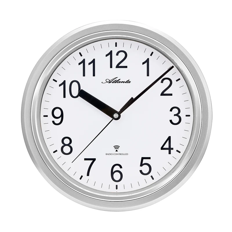 Atlanta 4522/19 Wanduhr Silber • Funkuhrwerk • Große arabische Ziffern