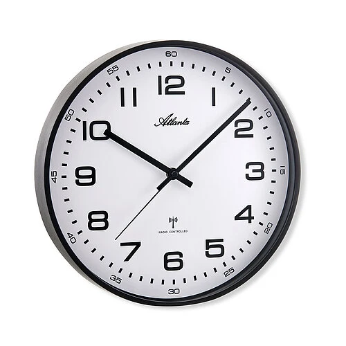 Atlanta Magic 4518/7M Wanduhr Schwarz • Funk-Uhrwerk • Schlichtes Design
