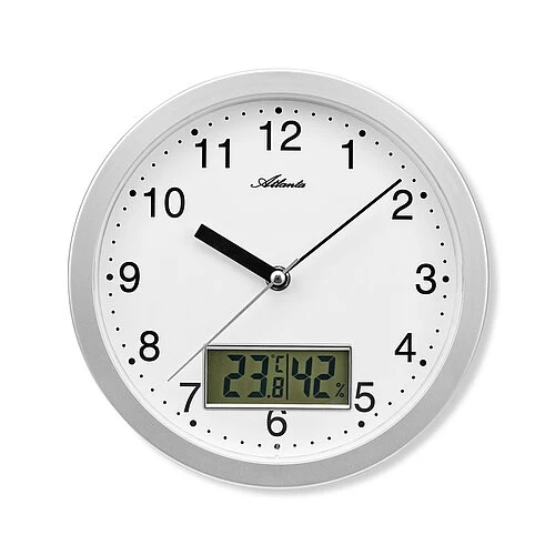 Atlanta 4517/19 Wanduhr Silber • Funk-Uhrwerk • Thermometer & Hygrometer