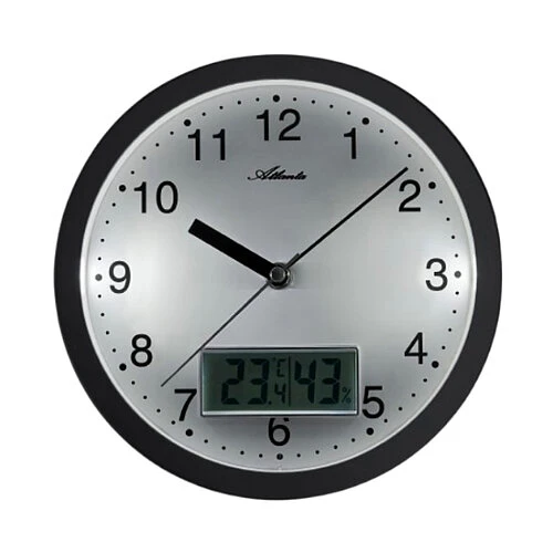 Atlanta 4517/19 Wanduhr Silber • Funk-Uhrwerk • Thermometer & Hygrometer