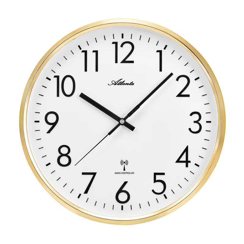 Atlanta 4516/9 Wanduhr Goldfarben • Funk-Synchronisation • Klassisches Design
