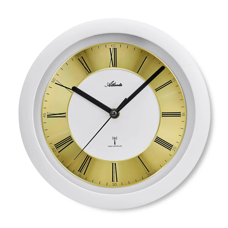 Atlanta 4508/0 Wanduhr Weiß/Gold • Funk-Uhrwerk • Römische Ziffern