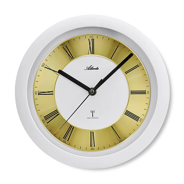 Atlanta 4508/0 Wanduhr Weiß/Gold • Funk-Uhrwerk • Römische Ziffern
