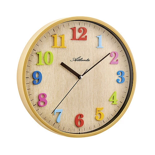 Atlanta 4485 Wanduhr Braun/Bunt • Geräuschloses Quarzwerk • Kinderzimmer-Design
