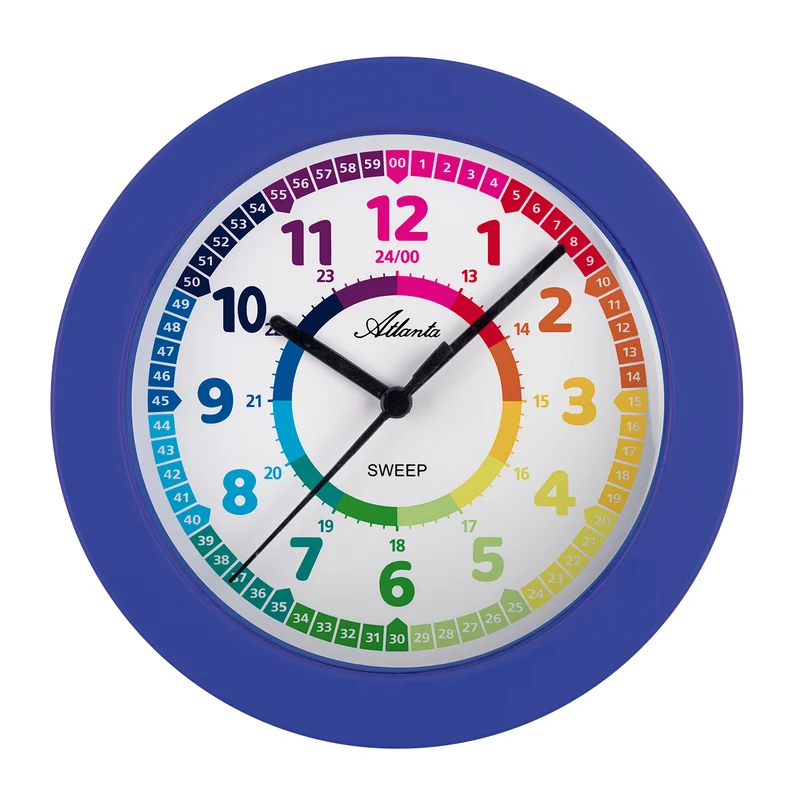 Atlanta Kinder-Wanduhr 4483/5 Wanduhr Blau • Schleichendes Quarzwerk • Lernzifferblatt