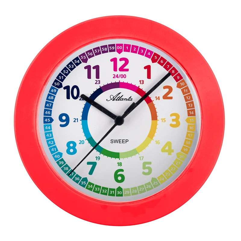 Atlanta 4483/1 Wanduhr Rot • Lernzifferblatt • Schleichendes Quarzwerk