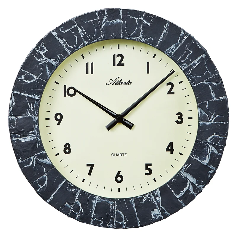Atlanta 4474 Wanduhr Grau/Anthrazit/Schwarz • Stein-/Schiefer-Optik • Quarzwerk