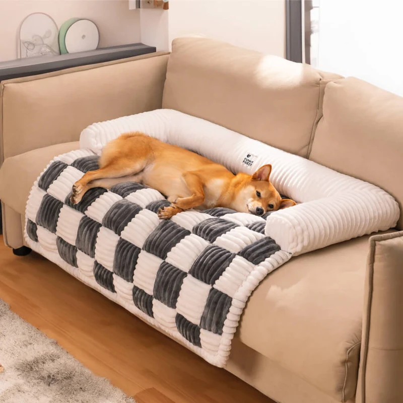 Geruit Hondenkussen Vierkant Beschermhoes Bank Meubels Huisdier 61×70 cm Crème Beige Bruin Koffie Grijs | Sansoti