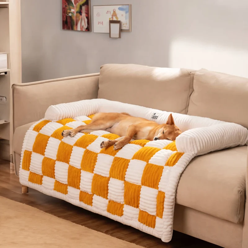 Geruit Hondenkussen Vierkant Beschermhoes Bank Meubels Huisdier 61×70 cm Crème Beige Bruin Koffie Grijs | Sansoti