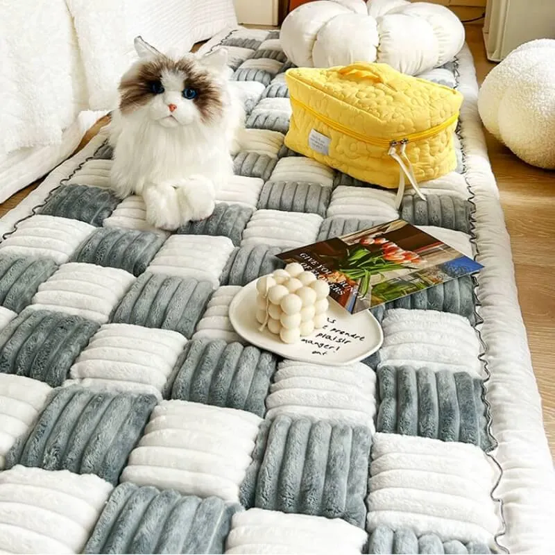 Pluche Huisdier Hondendeken Vierkant Geruit Diepe Slaapmat Bankbeschermer Kleed Crèmekleurig Hond Kat | Sansoti
