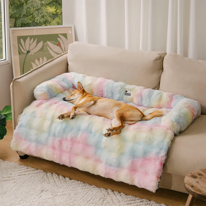 Pluche Hondenmand Sofa Beschermer Huisdiermat Antislip Bodem Wasbaar Comfort Rustplek – Grijs Koffie Tie-Dye | Sansoti