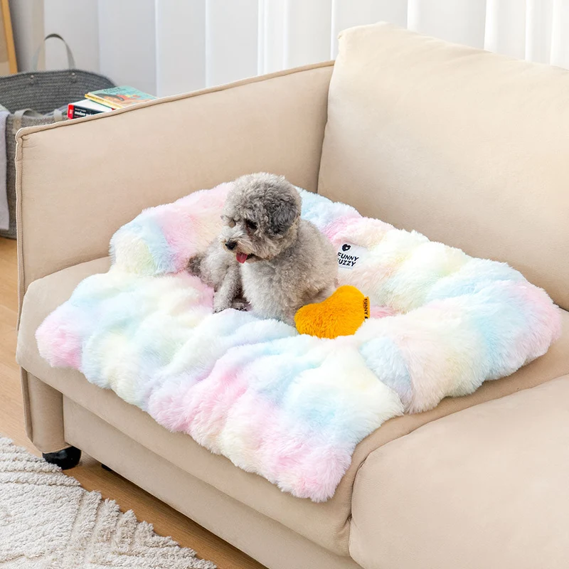 Pluche Hondenmand Sofa Beschermer Huisdiermat Antislip Bodem Wasbaar Comfort Rustplek – Grijs Koffie Tie-Dye | Sansoti
