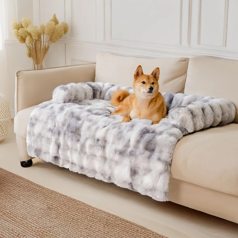 Pluche Hondenmand Sofa Beschermer Huisdiermat Antislip Bodem Wasbaar Comfort Rustplek – Grijs Koffie Tie-Dye | Sansoti