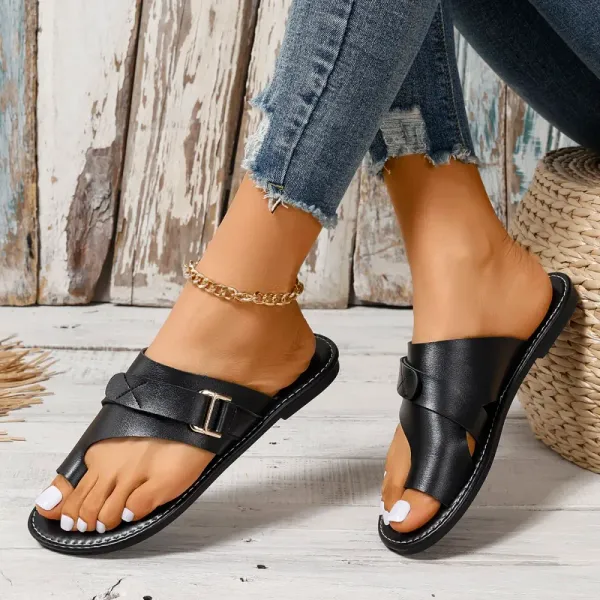 Leren Damesslippers met Verstelbare Bandjes Anatomisch Voetbed Comfortabele Zomerschoenen Slippers Dames | Sansoti