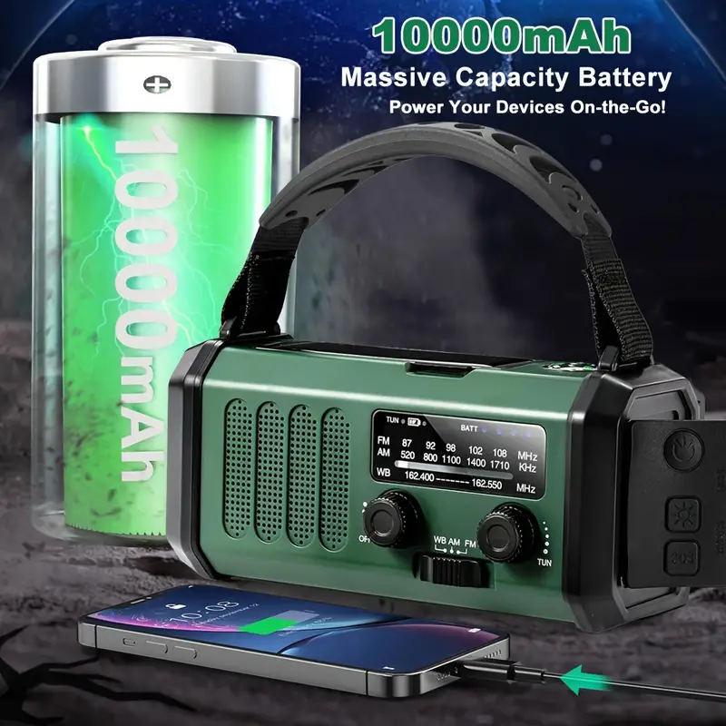Multifunctionele Dynamo Noodradio 10000mAh Zonnepaneel Handslinger Weeralarm Zaklamp Powerbank Camping | Sansoti