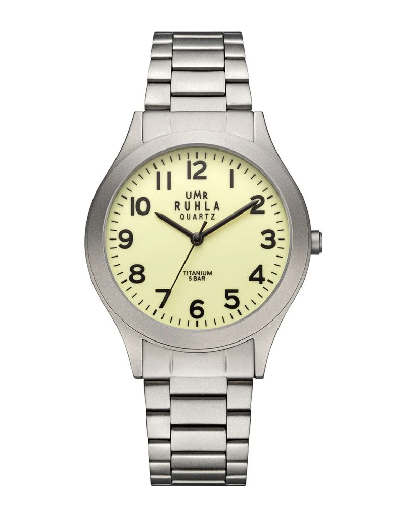 UMR Ruhla Basic 1320-4 RB13204 Herren • Titan-Quarzwerk Miyota 7T35 • Leuchtzifferblatt
