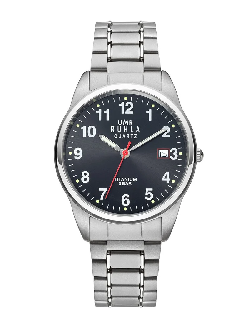 UMR Ruhla Basic 89000G13106 Herren Armbanduhr Schwarz • Titangehäuse matt/poliert • Seiko Quarzwerk mit Datum