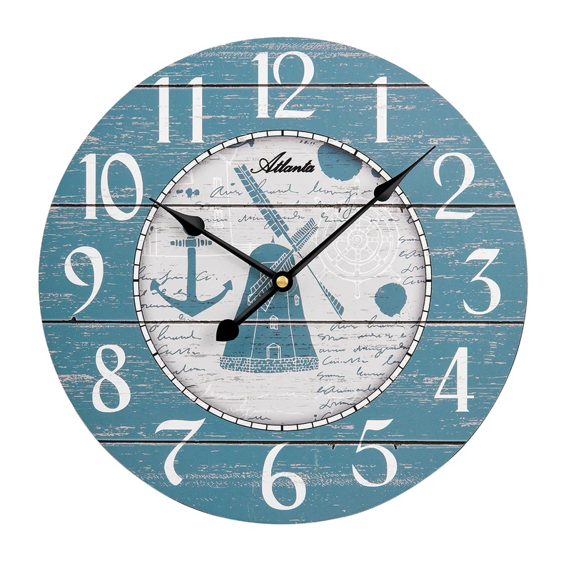 Atlanta Home sweet home 4569/5 Wanduhr Blau • Arabische Ziffern • Holzoptik-Design
