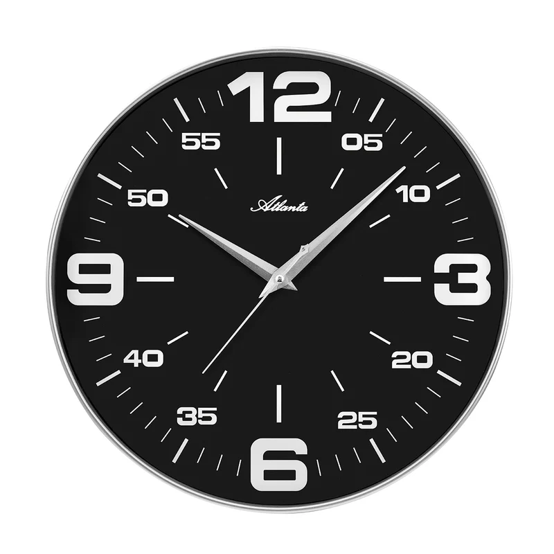 Atlanta 4552/7 Wanduhr Silber/Schwarz • Arabische Ziffern • Mineralglas