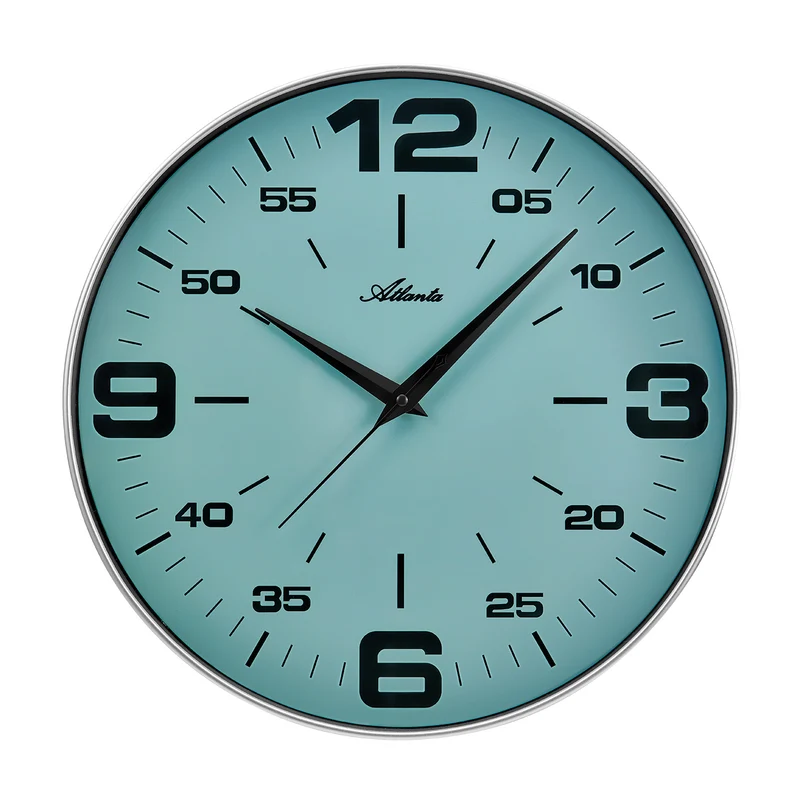 Atlanta 4552/6 Wanduhr Silber/Türkis • Arabische Ziffern • Mineralglas
