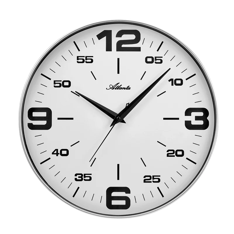 Atlanta 4552/0 Wanduhr Silber/Weiß • Arabische Ziffern • Mineralglas