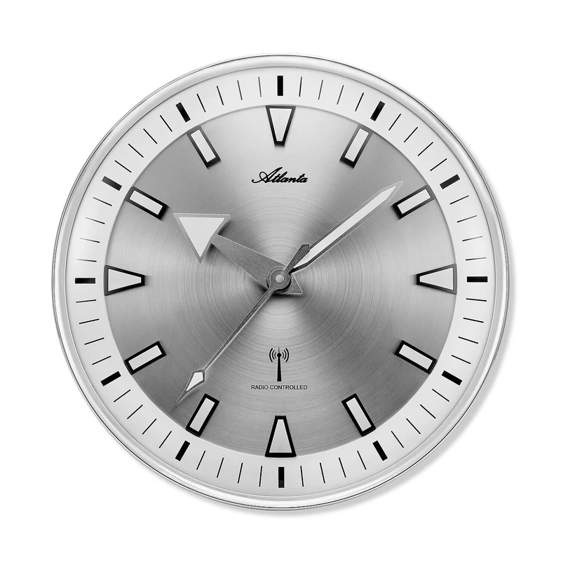 Atlanta 4549 Wanduhr Silber • Funk-Uhrwerk • Erhabene Ziffern mit Lumi-Index