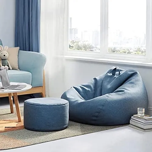 Afneembare Zitzakhoes XL Linnen-Look Wasbaar Lounge Relaxhoes Ergonomisch Comfort Vulbaar Zitzak Overtrek | Sansoti