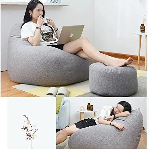 Afneembare Zitzakhoes XL Linnen-Look Wasbaar Lounge Relaxhoes Ergonomisch Comfort Vulbaar Zitzak Overtrek | Sansoti