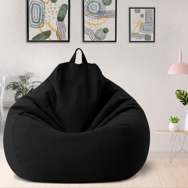 Afneembare Zitzakhoes XL Linnen-Look Wasbaar Lounge Relaxhoes Ergonomisch Comfort Vulbaar Zitzak Overtrek | Sansoti