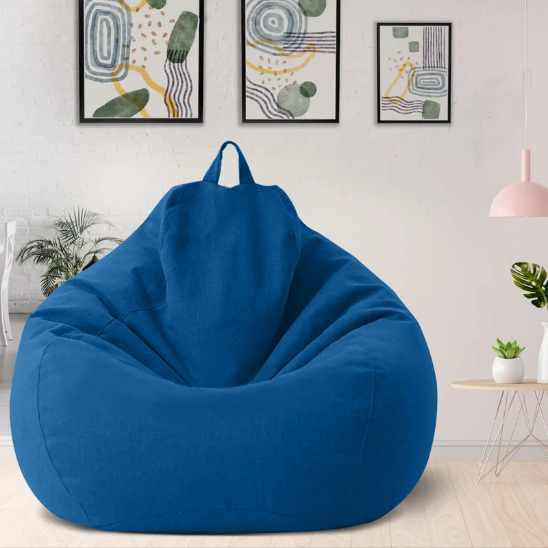 Afneembare Zitzakhoes XL Linnen-Look Wasbaar Lounge Relaxhoes Ergonomisch Comfort Vulbaar Zitzak Overtrek | Sansoti