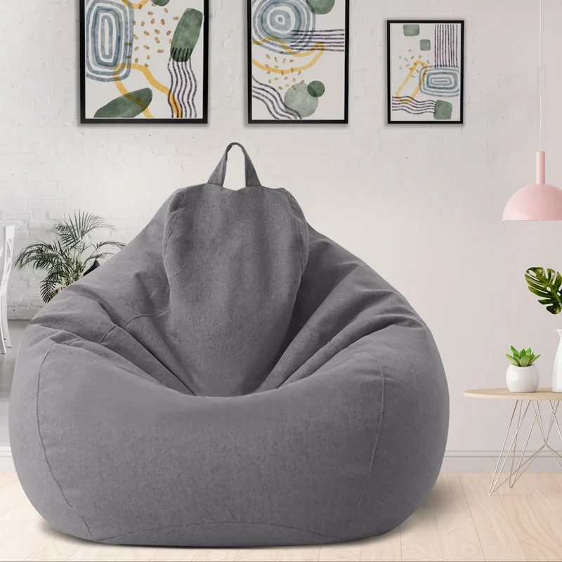 Afneembare Zitzakhoes XL Linnen-Look Wasbaar Lounge Relaxhoes Ergonomisch Comfort Vulbaar Zitzak Overtrek | Sansoti