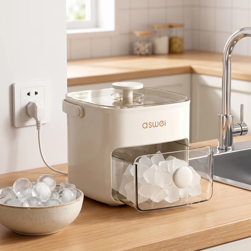IJsblokjesmachine met IJsbollen Elektrisch voor op het Aanrecht Grote Capaciteit Keuken | Sansoti