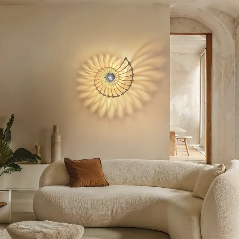 Ronde Wandlamp 50 cm Goud Keramiek Handgemaakt LED Drukknop Snoer 150 cm | Sansoti