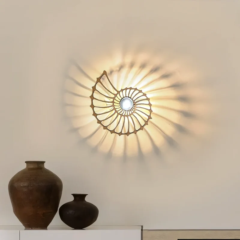 Ronde Wandlamp 50 cm Goud Keramiek Handgemaakt LED Drukknop Snoer 150 cm | Sansoti