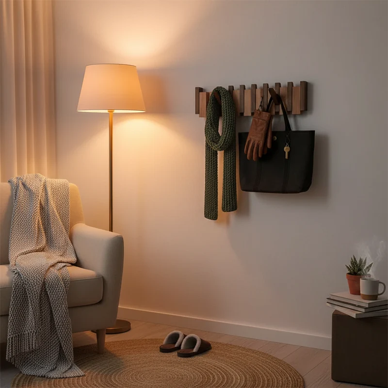 Decoratieve Wandkapstok Hout Piano-Design 4-8 Haken Hallway Organizer Scandinavisch Interieur Garderobe | Sansoti