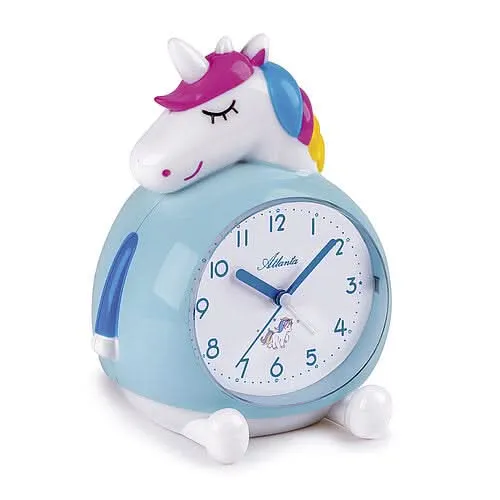 Atlanta Einhorn 2163 Wecker Blau/Multicolor • Schleichende Sekunde • Melodie-Alarm mit Beleuchtung