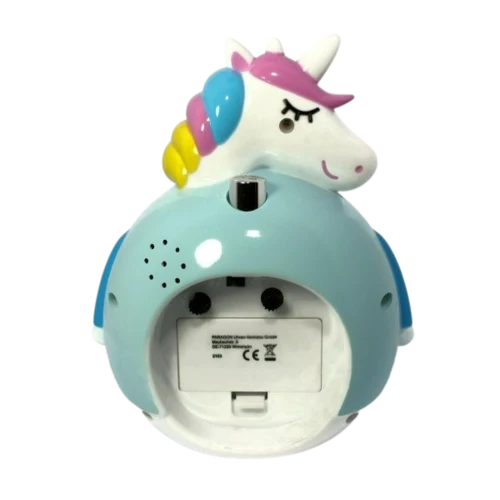 Atlanta Einhorn 2163 Wecker Blau/Multicolor • Schleichende Sekunde • Melodie-Alarm mit Beleuchtung