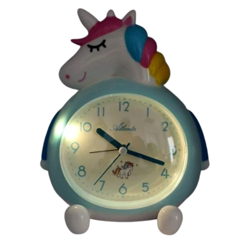 Atlanta Einhorn 2163 Wecker Blau/Multicolor • Schleichende Sekunde • Melodie-Alarm mit Beleuchtung