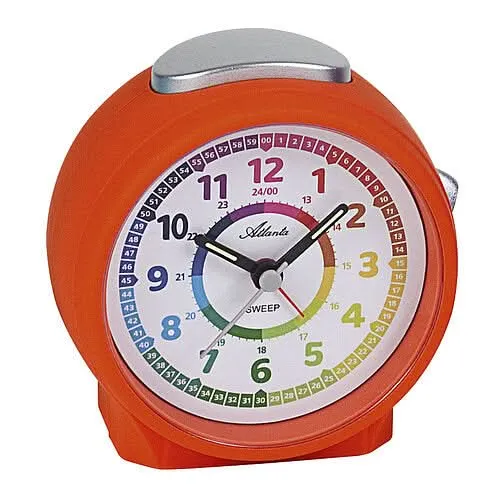 Atlanta 1999/12 Wecker Orange • Buntes Lern-Zifferblatt • Schleichende Sekunde
