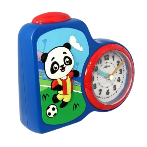 Atlanta Panda 2145/5 Wecker Blau • 3D Rubber Patch • Schleichende Sekunde