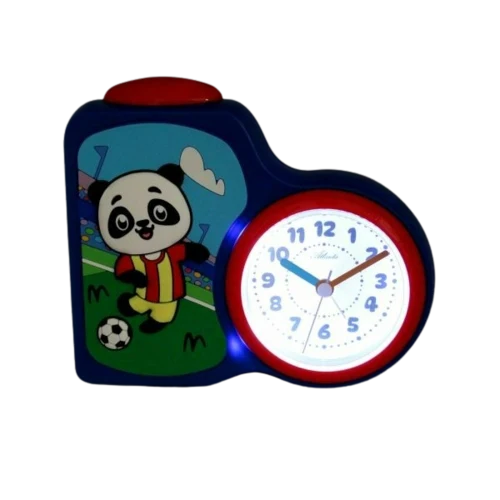 Atlanta Panda 2145/5 Wecker Blau • 3D Rubber Patch • Schleichende Sekunde