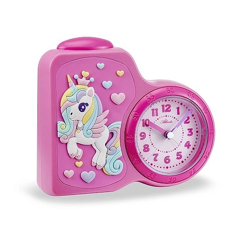 Atlanta Einhorn 2145/17 Wecker Pink • Kinderwecker mit Licht • Schleichende Sekunde