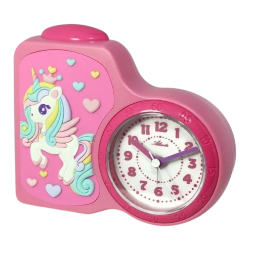 Atlanta Einhorn 2145/17 Wecker Pink • Kinderwecker mit Licht • Schleichende Sekunde