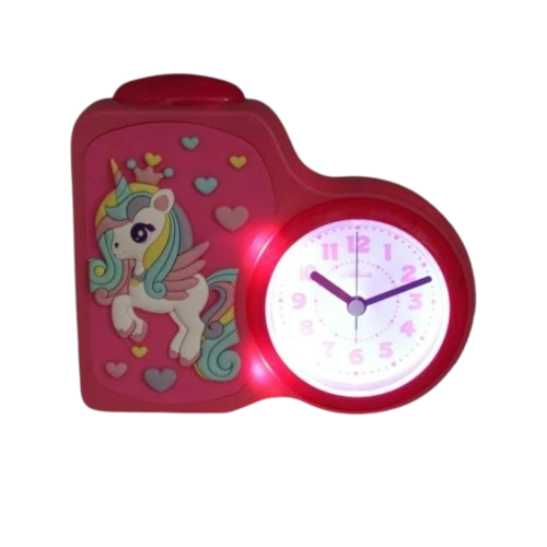Atlanta Einhorn 2145/17 Wecker Pink • Kinderwecker mit Licht • Schleichende Sekunde