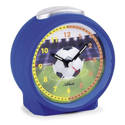 Atlanta 1981/15 Wecker Blau • Fußball-Motiv Spielfeld • Schleichende Sekunde