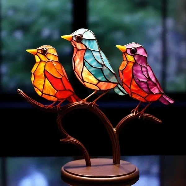 Vogels op Tak Acryl Decoratie voor Bureau en Vensterbank – Scandinavische Stijl | Sansoti