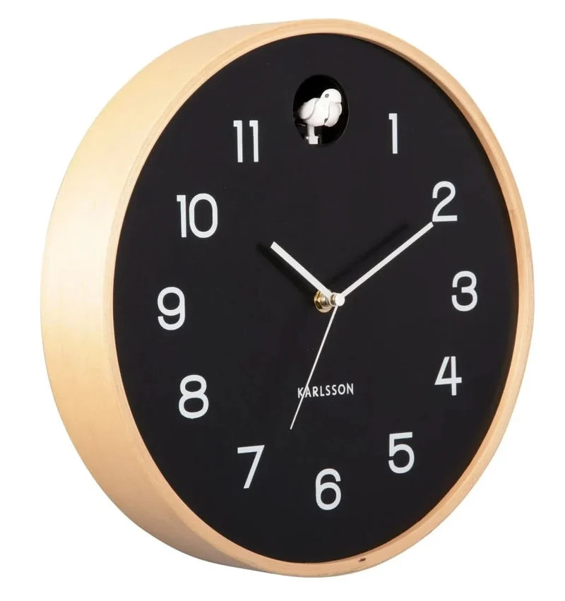 Karlsson Wanduhr 32x32x6 cm Holz • Geräuschloses Uhrwerk • Kuckucksruf