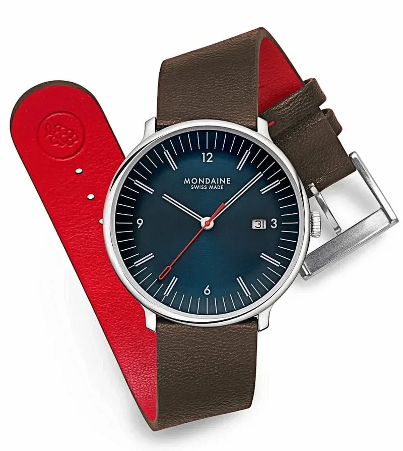 Mondaine Doppio MLE.41240.LGV Herrenuhr • Veganes Traubenleder • Schweizer Saphirglas